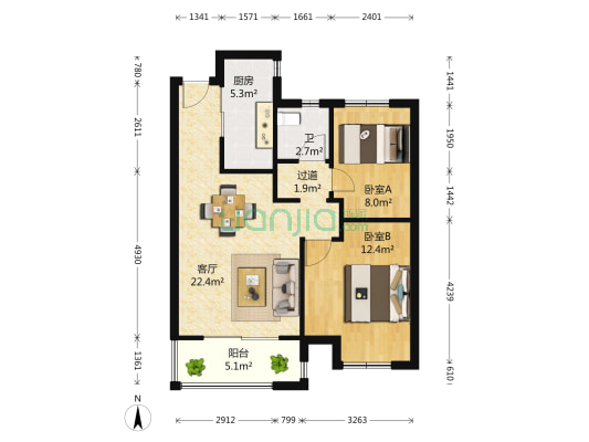 美澜花园 2室1厅1卫 78平方