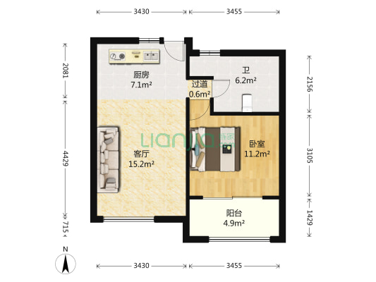 雍华府(公寓) 1室1厅1卫 58平方
