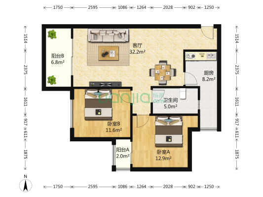 鹭湖宫七区A组 2室1厅1卫 81平方