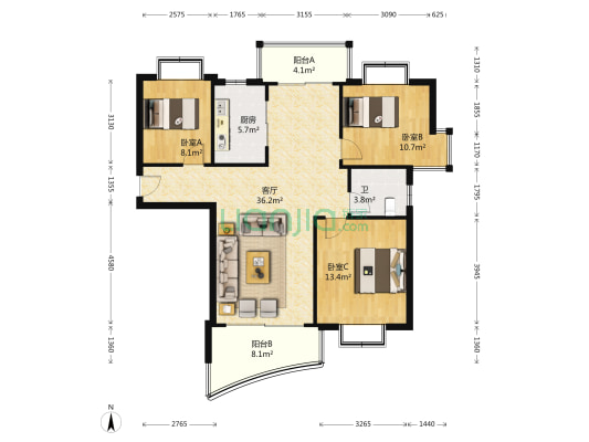 丽江锦庭 3室1厅1卫 122平方
