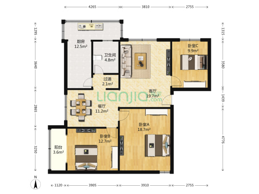 陇海东路259号院 3室2厅1卫 125平方