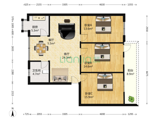 树藩大街425号 3室2厅1卫 118平方