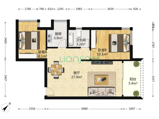 福满园 2室1厅1卫 74平方