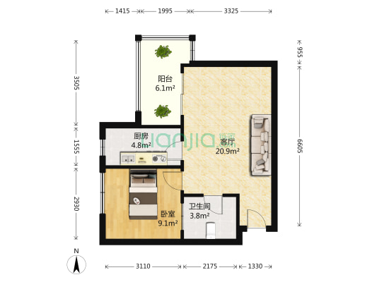新华西美林公馆 1室1厅1卫 62平方