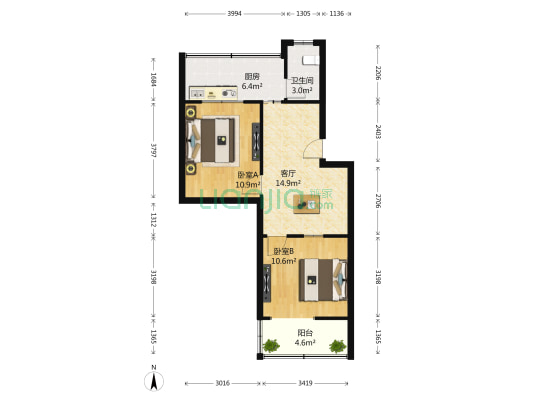 东较场街25号 2室1厅1卫 59平方