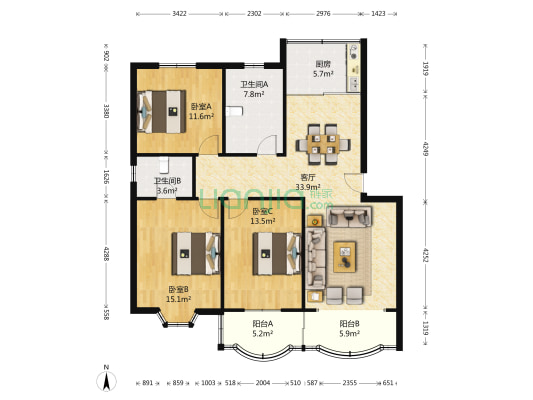 承信小区 3室1厅2卫 125平方