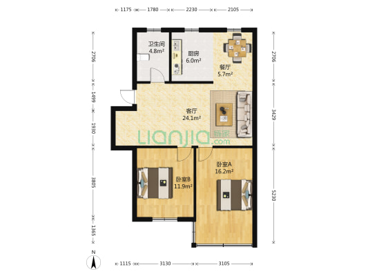 木杏苑 2室2厅1卫 89平方