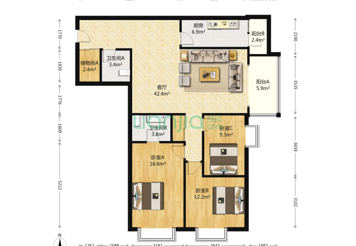 3室1厅2卫139.97㎡-北京城市印象户型图