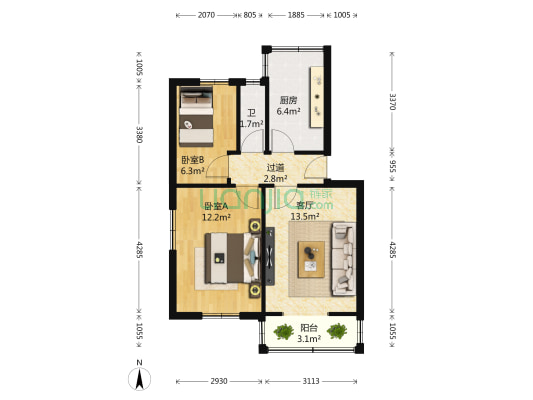 一环路西二段33号 2室1厅1卫 60平方