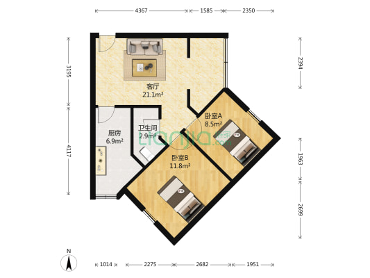 芳草东街64号 2室1厅1卫 65平方