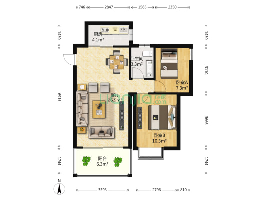 广厦中北领秀小区 2室1厅1卫 81平方