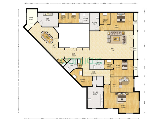 九号公寓 4室2厅5卫 393平方