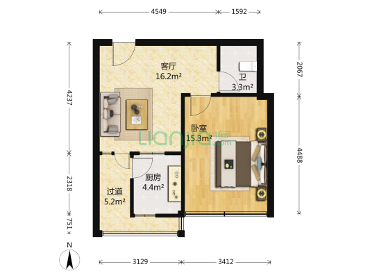 鸿锦汇 1室1厅1卫 52平方