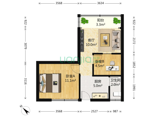 水库市场综合楼 2室1厅1卫 53平方