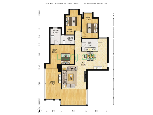 卓锦城二期 3室1厅2卫 123平方