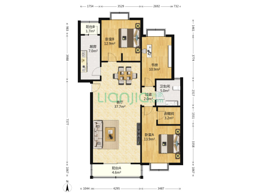 天泰定福苑 3室1厅1卫 133平方