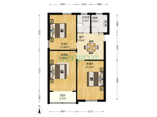 怡静园 3室1厅1卫 80平方