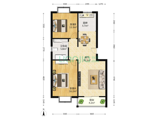 青建天怡景园B区 2室1厅1卫 94平方
