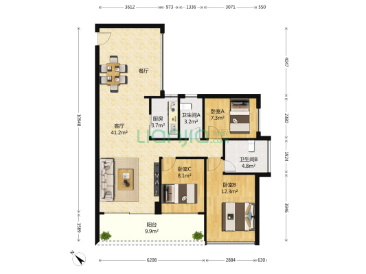 家和盛世花园二期 3室1厅2卫 82平方