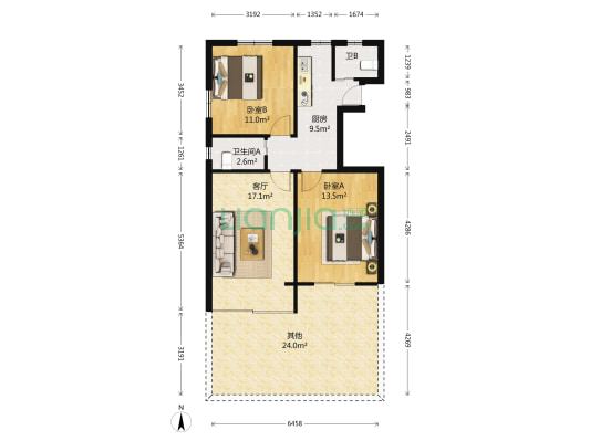 白云新村 2室1厅2卫 70平方