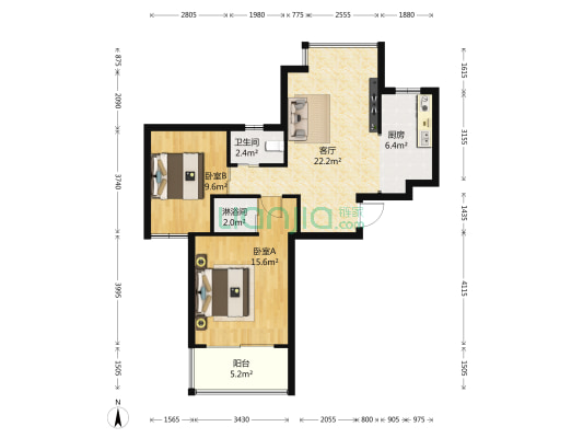 万里晶品苑 2室1厅2卫 91平方