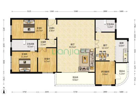西郭社区 4室2厅2卫 189平方