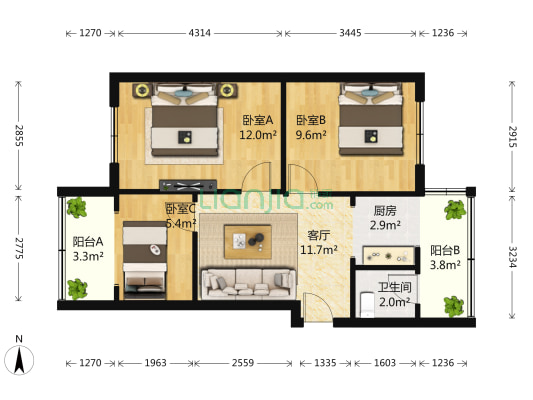 芳华街26号 3室1厅1卫 68平方
