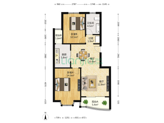鸿发家园 2室2厅1卫 86平方