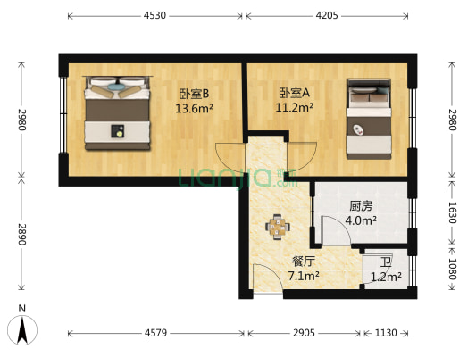 市政府宿舍小区 2室1厅1卫 57平方