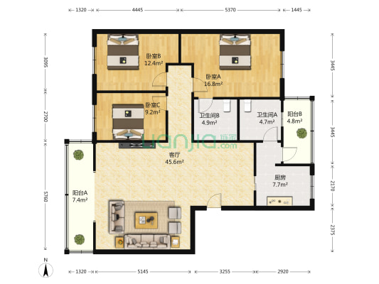 郫县二中家属院 3室1厅2卫 145平方