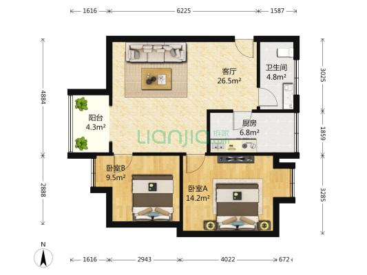东方丽苑 2室1厅1卫 80平方