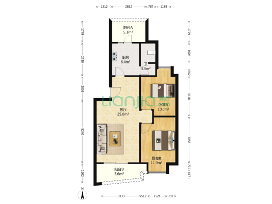 青兴苑 2室1厅1卫 78平方