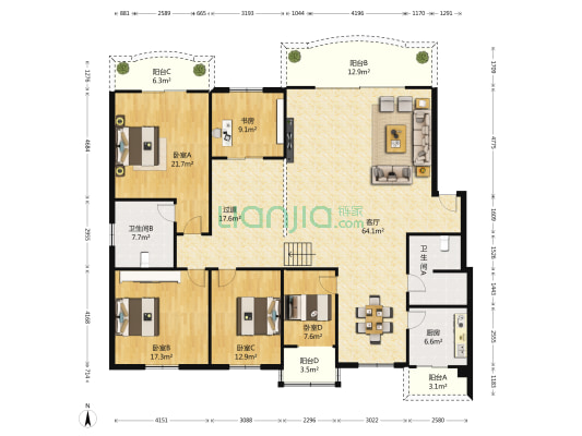 电信花园(双流) 5室1厅2卫 206平方
