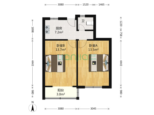 阳光三村 2室0厅1卫 51平方