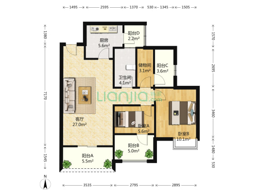 绿地468公馆三期 2室1厅1卫 88平方