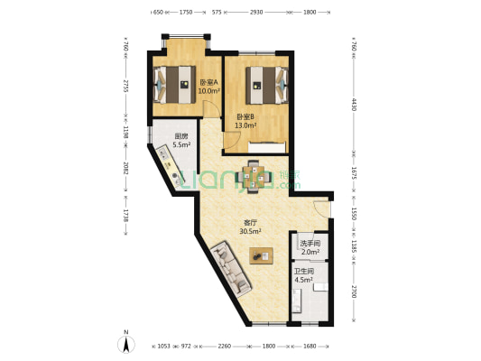 心语雅园 2室1厅2卫 80平方
