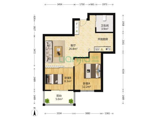 海尔东城国际北区 2室1厅1卫 81平方