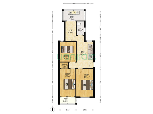 卫生路44号院 3室1厅1卫 93平方