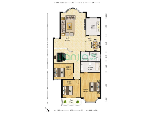 泰庄花园 3室2厅2卫 143平方
