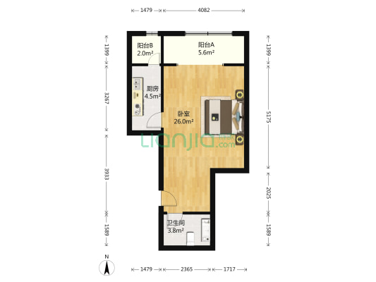 自由度 1室0厅1卫 59平方
