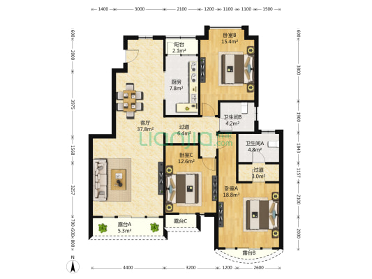 小平岛邻海园 3室1厅2卫 145平方