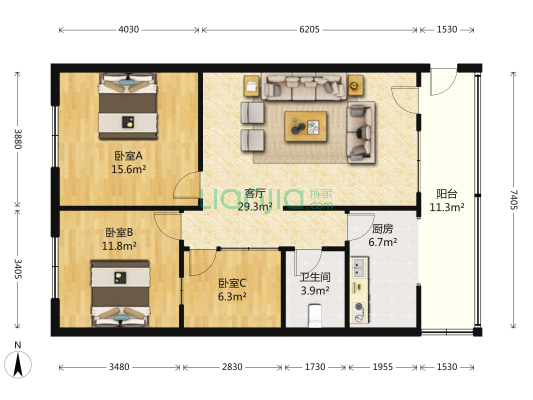 建设北路一段 3室1厅1卫 93平方