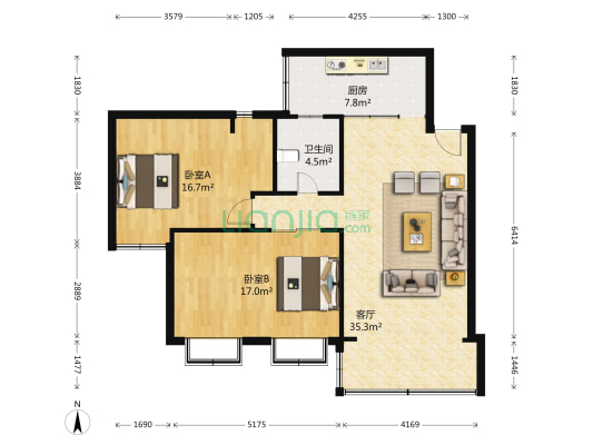 雷公岭医院机关楼 2室1厅1卫 90平方