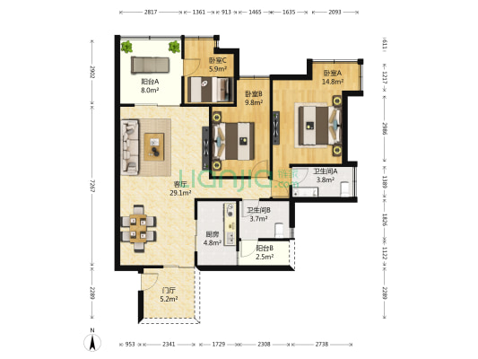帕丽湾 3室1厅2卫 118平方