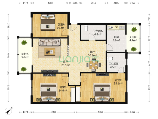 攀乐苑 3室2厅2卫 144平方
