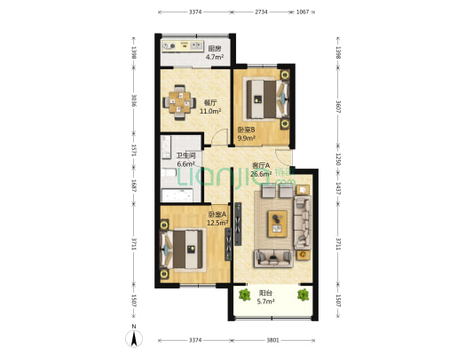 翠南管委会院 2室2厅1卫 95平方