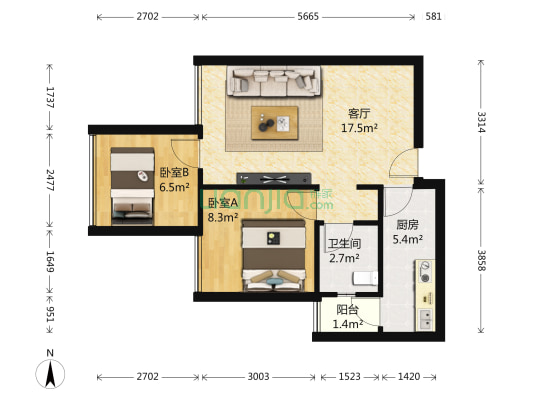 香城河畔 2室1厅1卫 56平方