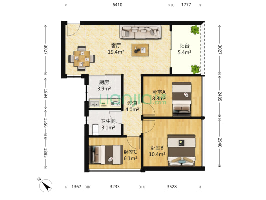 锦缘里嘉园 3室1厅1卫 77平方