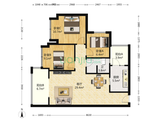 西城鸥鹭湾 3室1厅1卫 87平方