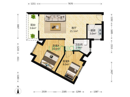 龙威花园二期 2室1厅1卫 66平方